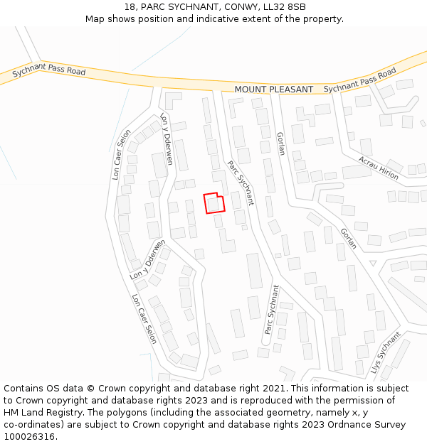 18, PARC SYCHNANT, CONWY, LL32 8SB: Location map and indicative extent of plot