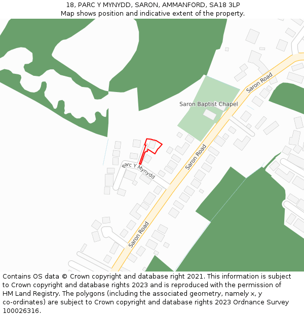 18, PARC Y MYNYDD, SARON, AMMANFORD, SA18 3LP: Location map and indicative extent of plot