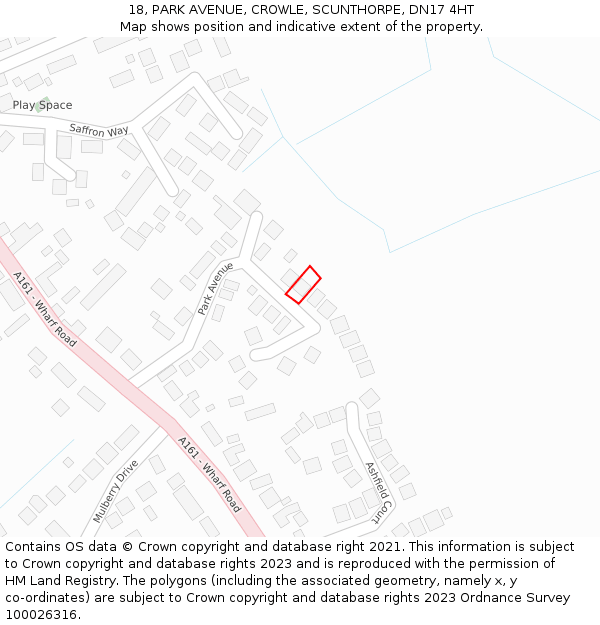 18, PARK AVENUE, CROWLE, SCUNTHORPE, DN17 4HT: Location map and indicative extent of plot