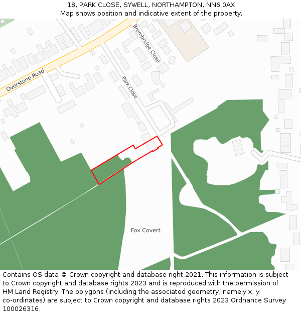 18, PARK CLOSE, SYWELL, NORTHAMPTON, NN6 0AX: Location map and indicative extent of plot