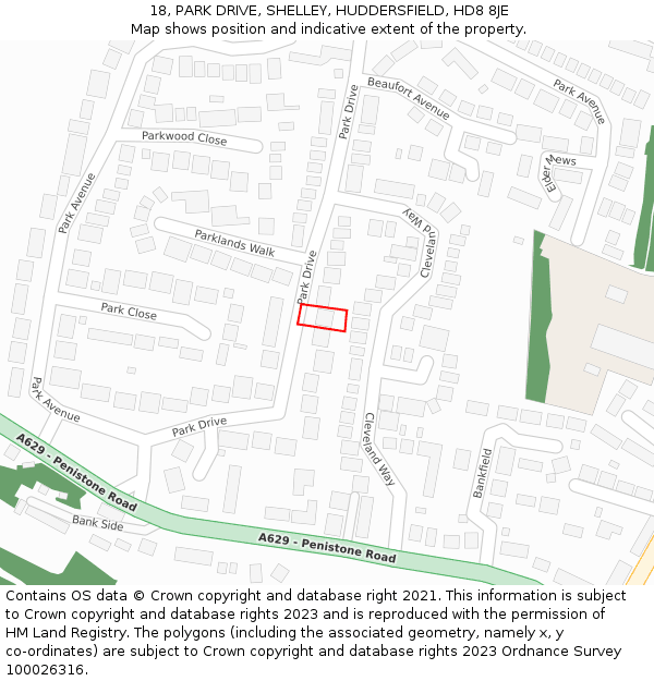 18, PARK DRIVE, SHELLEY, HUDDERSFIELD, HD8 8JE: Location map and indicative extent of plot