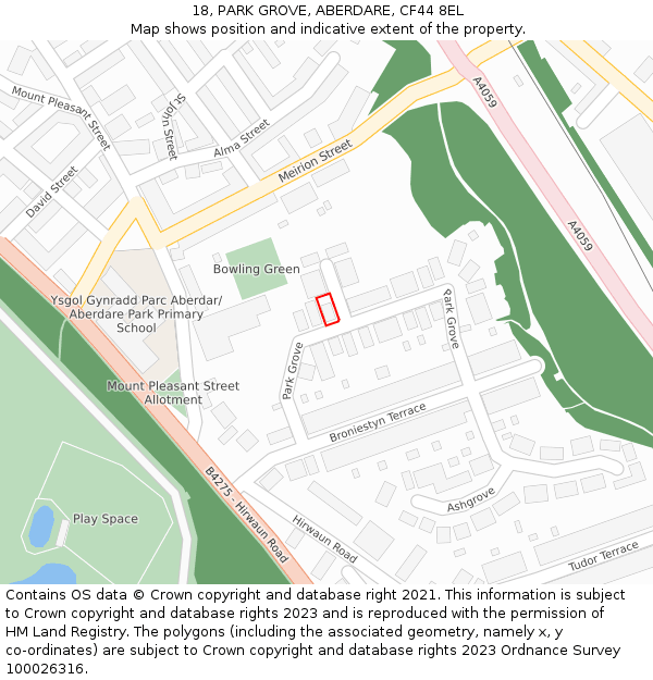 18, PARK GROVE, ABERDARE, CF44 8EL: Location map and indicative extent of plot