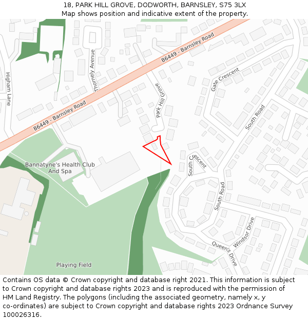 18, PARK HILL GROVE, DODWORTH, BARNSLEY, S75 3LX: Location map and indicative extent of plot