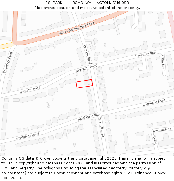 18, PARK HILL ROAD, WALLINGTON, SM6 0SB: Location map and indicative extent of plot