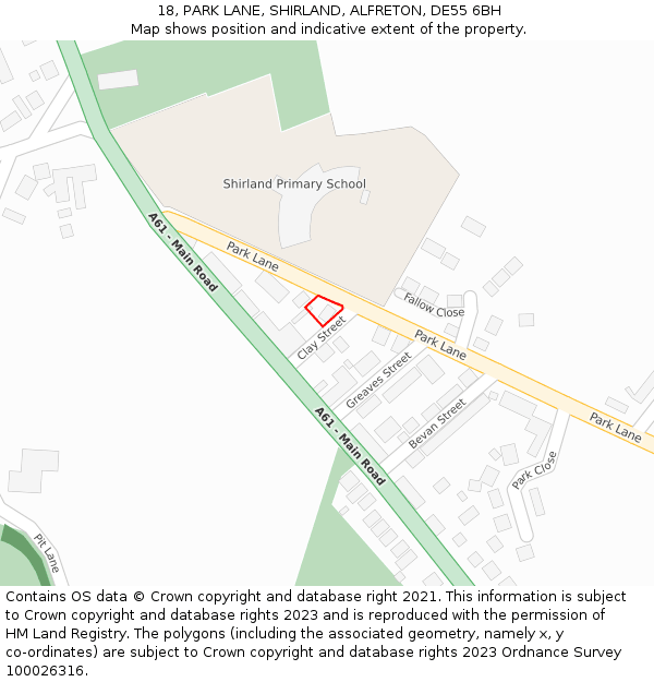 18, PARK LANE, SHIRLAND, ALFRETON, DE55 6BH: Location map and indicative extent of plot