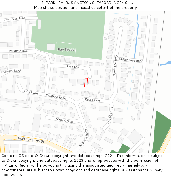 18, PARK LEA, RUSKINGTON, SLEAFORD, NG34 9HU: Location map and indicative extent of plot
