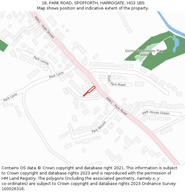 18, PARK ROAD, SPOFFORTH, HARROGATE, HG3 1BS: Location map and indicative extent of plot