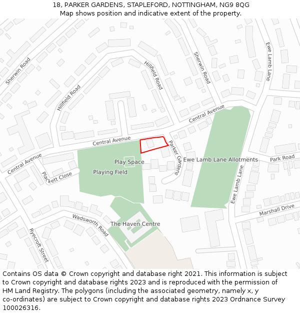 18, PARKER GARDENS, STAPLEFORD, NOTTINGHAM, NG9 8QG: Location map and indicative extent of plot