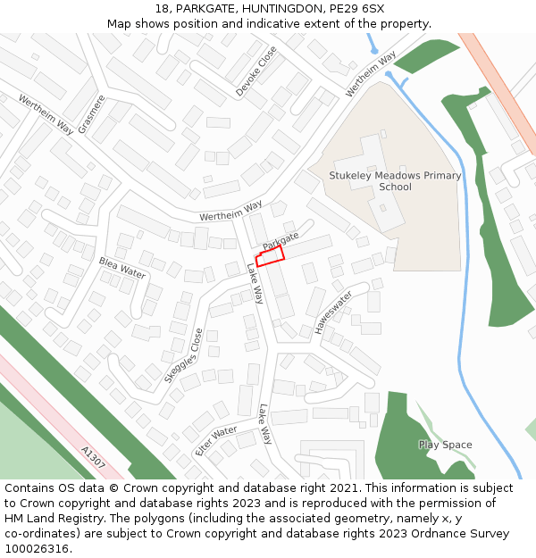 18, PARKGATE, HUNTINGDON, PE29 6SX: Location map and indicative extent of plot