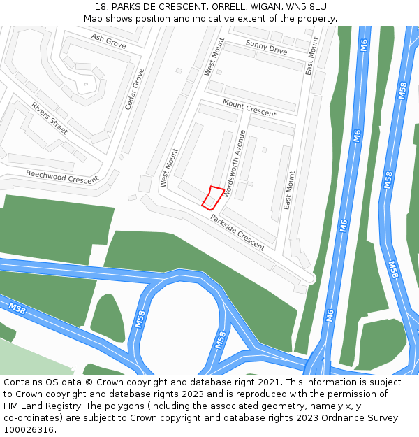 18, PARKSIDE CRESCENT, ORRELL, WIGAN, WN5 8LU: Location map and indicative extent of plot