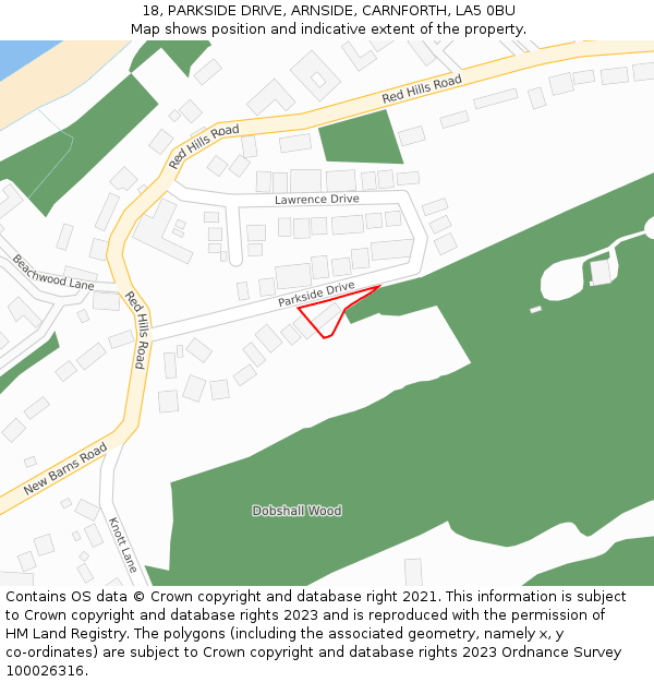 18, PARKSIDE DRIVE, ARNSIDE, CARNFORTH, LA5 0BU: Location map and indicative extent of plot