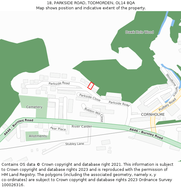 18, PARKSIDE ROAD, TODMORDEN, OL14 8QA: Location map and indicative extent of plot