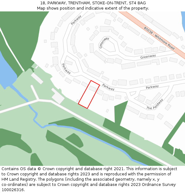 18, PARKWAY, TRENTHAM, STOKE-ON-TRENT, ST4 8AG: Location map and indicative extent of plot