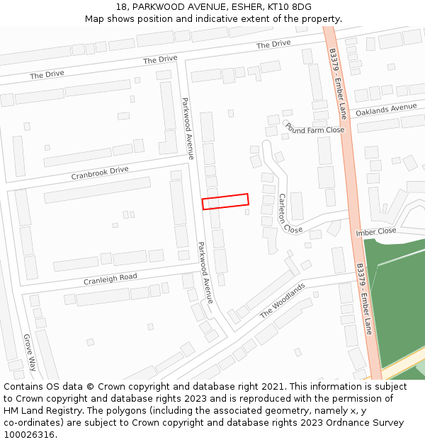 18, PARKWOOD AVENUE, ESHER, KT10 8DG: Location map and indicative extent of plot