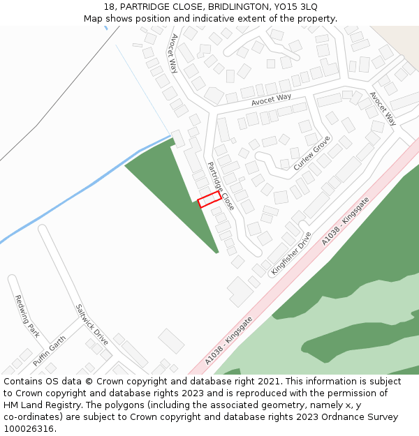 18, PARTRIDGE CLOSE, BRIDLINGTON, YO15 3LQ: Location map and indicative extent of plot