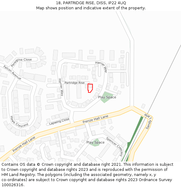 18, PARTRIDGE RISE, DISS, IP22 4UQ: Location map and indicative extent of plot