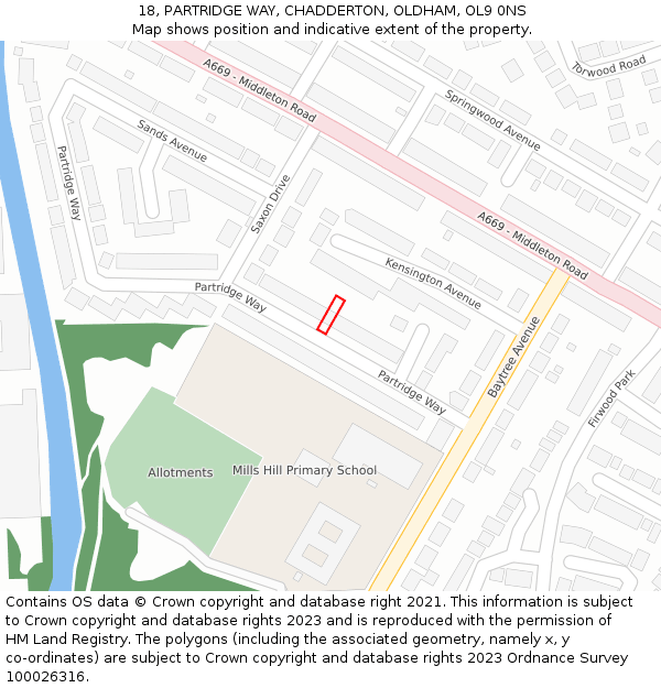 18, PARTRIDGE WAY, CHADDERTON, OLDHAM, OL9 0NS: Location map and indicative extent of plot