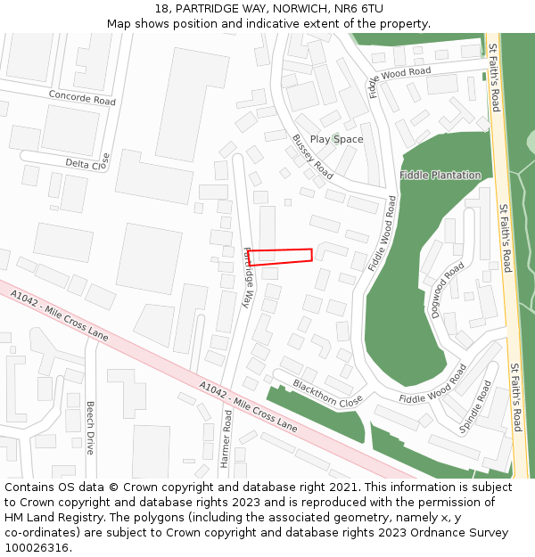 18, PARTRIDGE WAY, NORWICH, NR6 6TU: Location map and indicative extent of plot