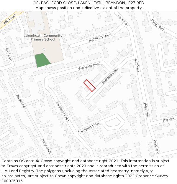 18, PASHFORD CLOSE, LAKENHEATH, BRANDON, IP27 9ED: Location map and indicative extent of plot