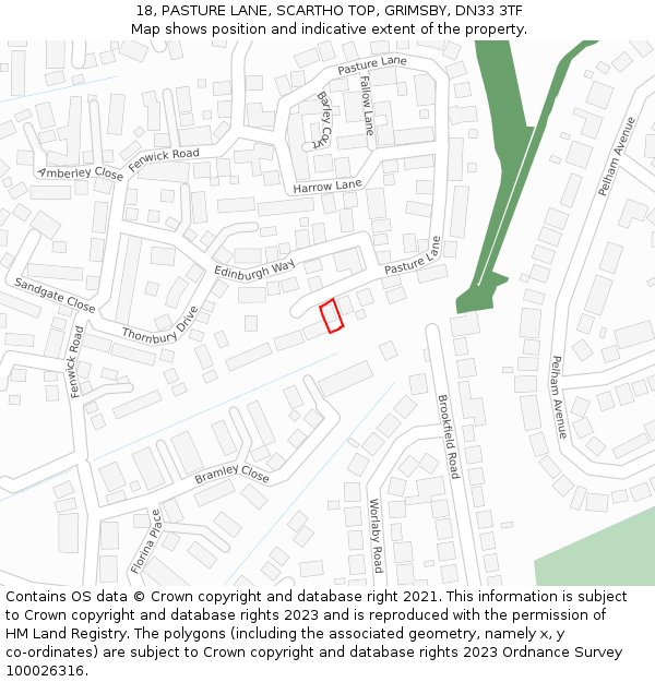18, PASTURE LANE, SCARTHO TOP, GRIMSBY, DN33 3TF: Location map and indicative extent of plot