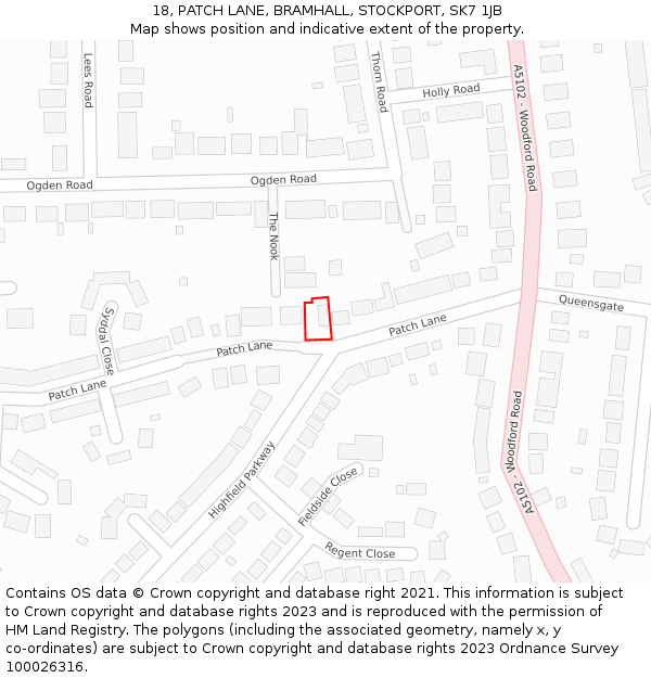 18, PATCH LANE, BRAMHALL, STOCKPORT, SK7 1JB: Location map and indicative extent of plot