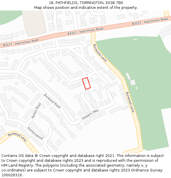 18, PATHFIELDS, TORRINGTON, EX38 7BX: Location map and indicative extent of plot