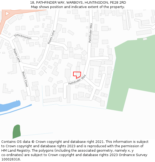 18, PATHFINDER WAY, WARBOYS, HUNTINGDON, PE28 2RD: Location map and indicative extent of plot