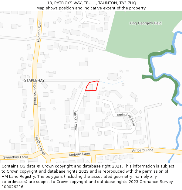 18, PATRICKS WAY, TRULL, TAUNTON, TA3 7HQ: Location map and indicative extent of plot
