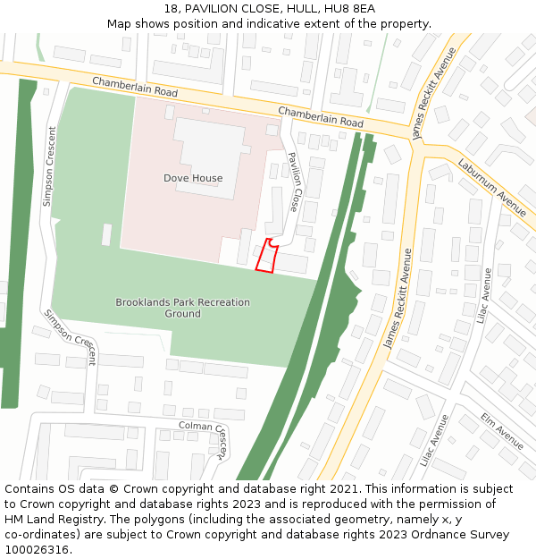 18, PAVILION CLOSE, HULL, HU8 8EA: Location map and indicative extent of plot