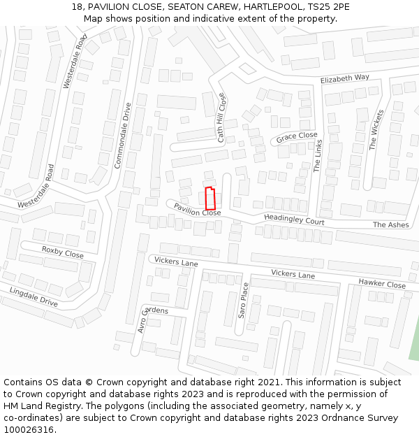 18, PAVILION CLOSE, SEATON CAREW, HARTLEPOOL, TS25 2PE: Location map and indicative extent of plot