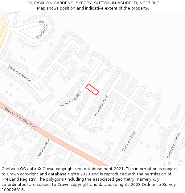 18, PAVILION GARDENS, SKEGBY, SUTTON-IN-ASHFIELD, NG17 3LG: Location map and indicative extent of plot