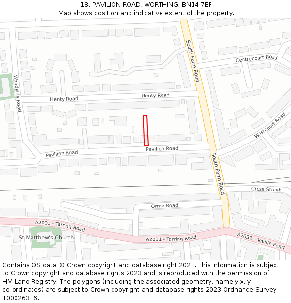 18, PAVILION ROAD, WORTHING, BN14 7EF: Location map and indicative extent of plot
