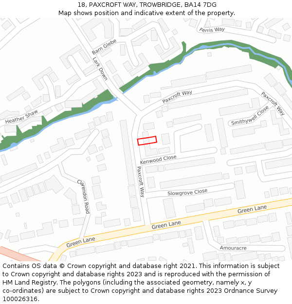 18, PAXCROFT WAY, TROWBRIDGE, BA14 7DG: Location map and indicative extent of plot