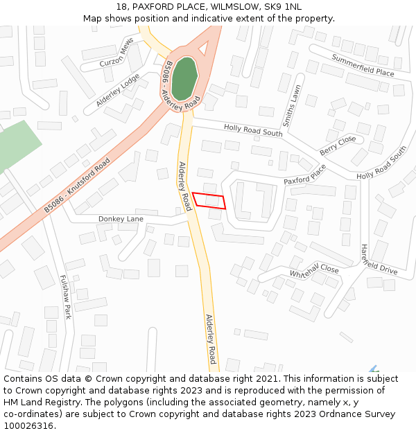 18, PAXFORD PLACE, WILMSLOW, SK9 1NL: Location map and indicative extent of plot