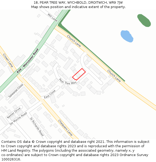 18, PEAR TREE WAY, WYCHBOLD, DROITWICH, WR9 7JW: Location map and indicative extent of plot