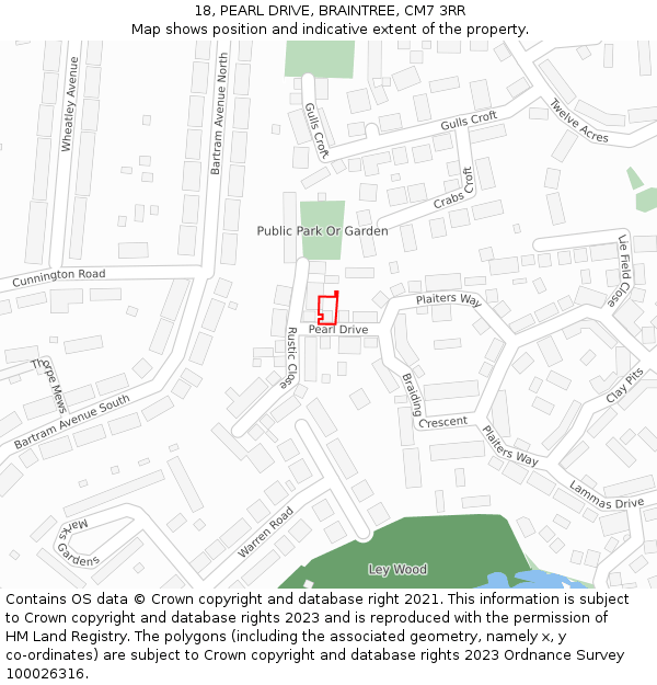 18, PEARL DRIVE, BRAINTREE, CM7 3RR: Location map and indicative extent of plot