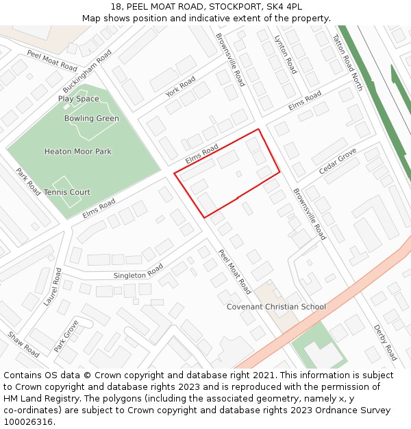 18, PEEL MOAT ROAD, STOCKPORT, SK4 4PL: Location map and indicative extent of plot