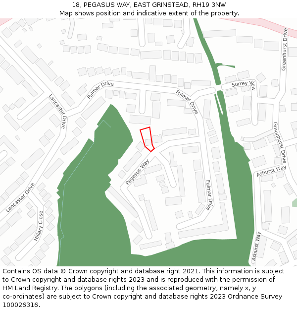 18, PEGASUS WAY, EAST GRINSTEAD, RH19 3NW: Location map and indicative extent of plot