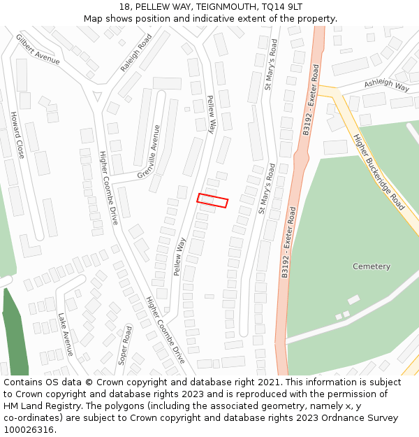 18, PELLEW WAY, TEIGNMOUTH, TQ14 9LT: Location map and indicative extent of plot