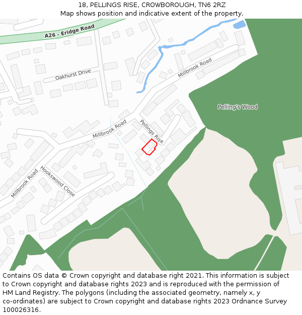 18, PELLINGS RISE, CROWBOROUGH, TN6 2RZ: Location map and indicative extent of plot