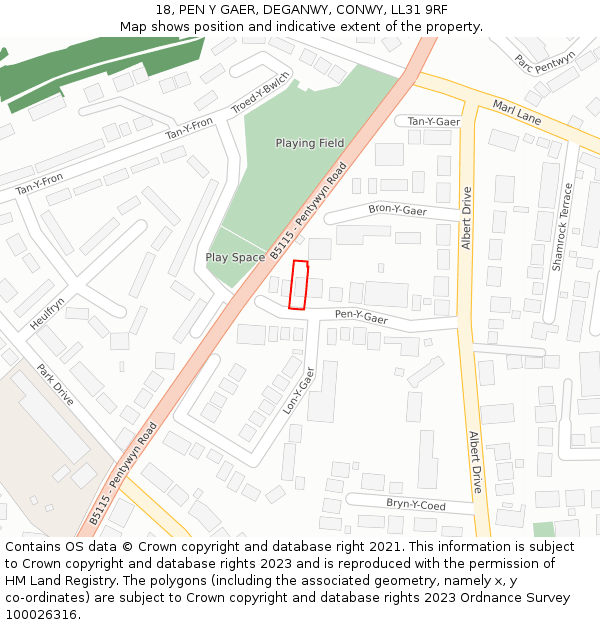 18, PEN Y GAER, DEGANWY, CONWY, LL31 9RF: Location map and indicative extent of plot