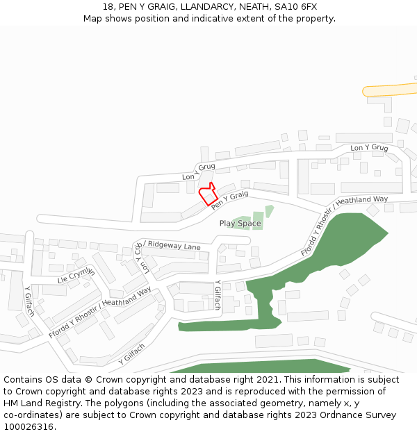 18, PEN Y GRAIG, LLANDARCY, NEATH, SA10 6FX: Location map and indicative extent of plot