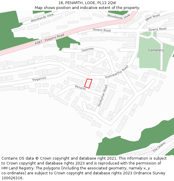 18, PENARTH, LOOE, PL13 2QW: Location map and indicative extent of plot