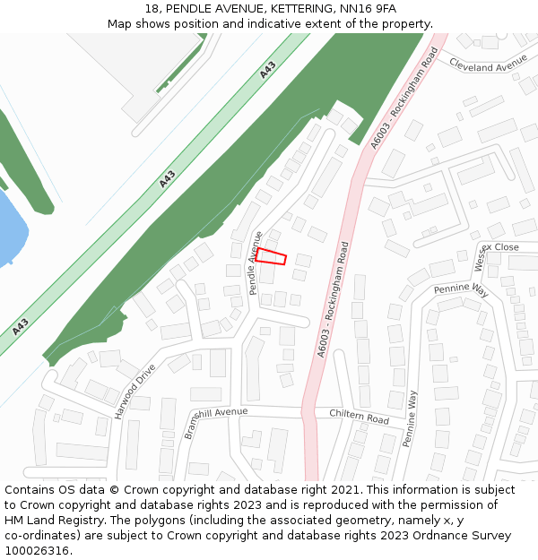 18, PENDLE AVENUE, KETTERING, NN16 9FA: Location map and indicative extent of plot