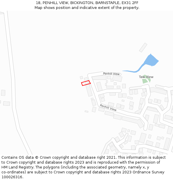 18, PENHILL VIEW, BICKINGTON, BARNSTAPLE, EX31 2FF: Location map and indicative extent of plot