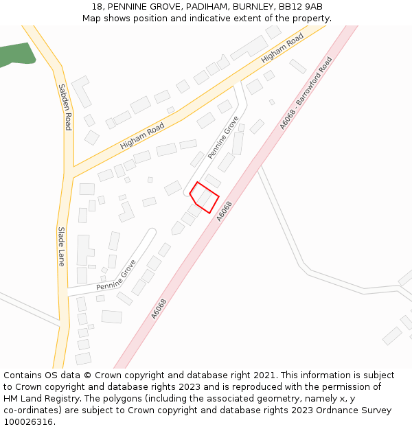 18, PENNINE GROVE, PADIHAM, BURNLEY, BB12 9AB: Location map and indicative extent of plot