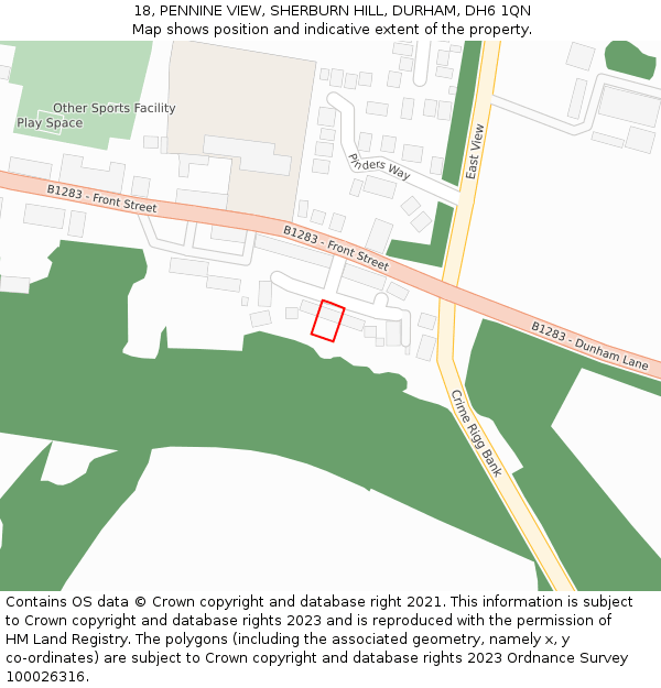 18, PENNINE VIEW, SHERBURN HILL, DURHAM, DH6 1QN: Location map and indicative extent of plot