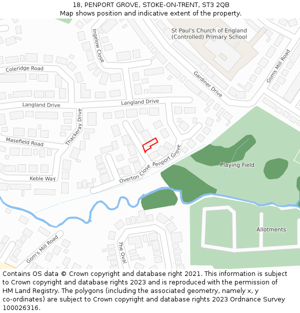 18, PENPORT GROVE, STOKE-ON-TRENT, ST3 2QB: Location map and indicative extent of plot