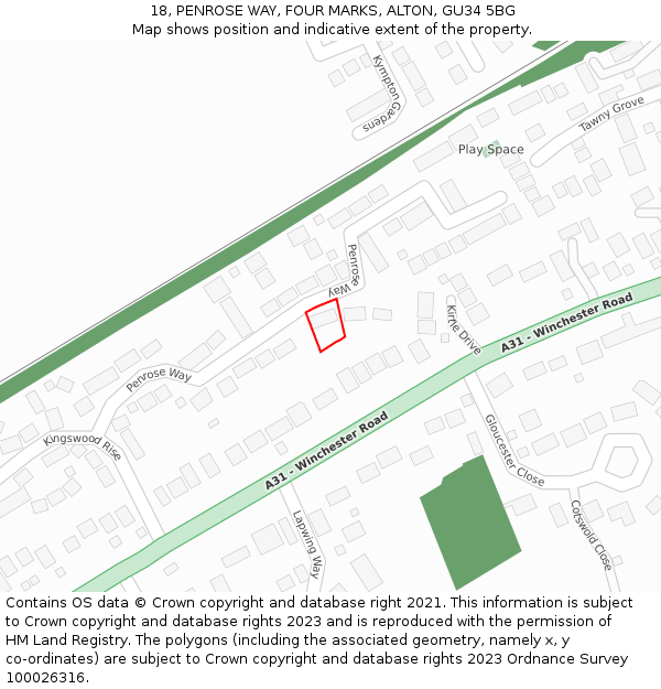 18, PENROSE WAY, FOUR MARKS, ALTON, GU34 5BG: Location map and indicative extent of plot