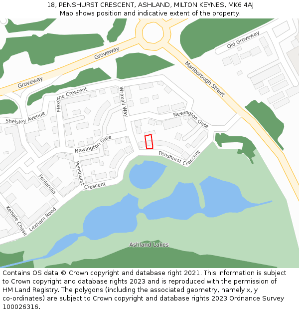 18, PENSHURST CRESCENT, ASHLAND, MILTON KEYNES, MK6 4AJ: Location map and indicative extent of plot